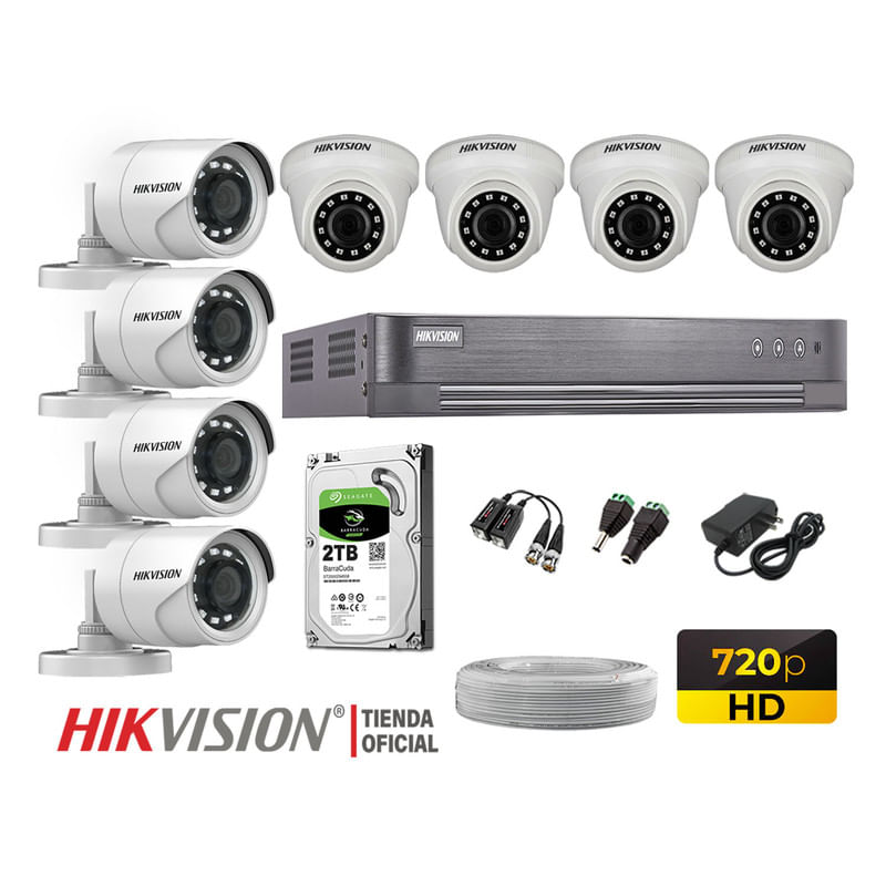 Kit 8 Cámaras Seguridad Hikvision Hd 720P + Disco 2Tb Completo P2P