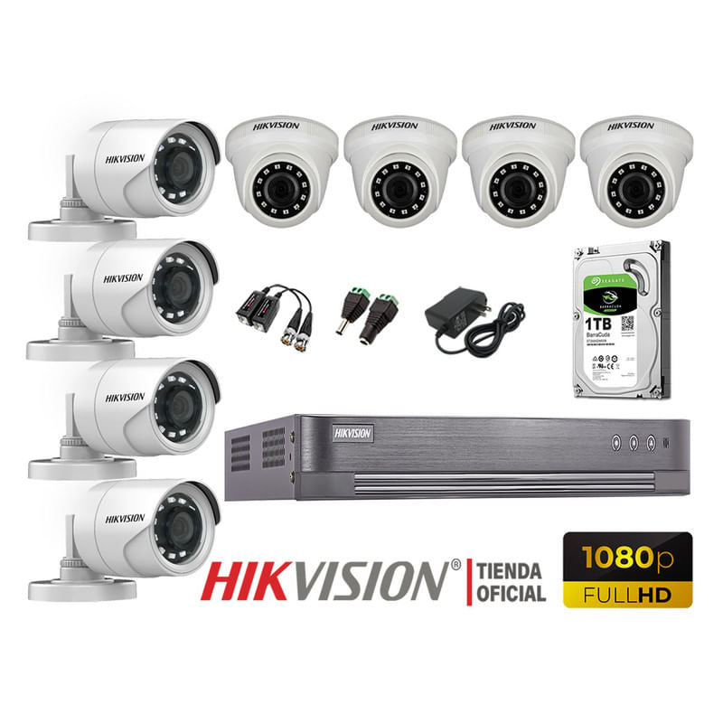 Kit 8 Cámaras Seguridad Hikvision Full Hd 1080P + Disco 1Tb Oferta P2P