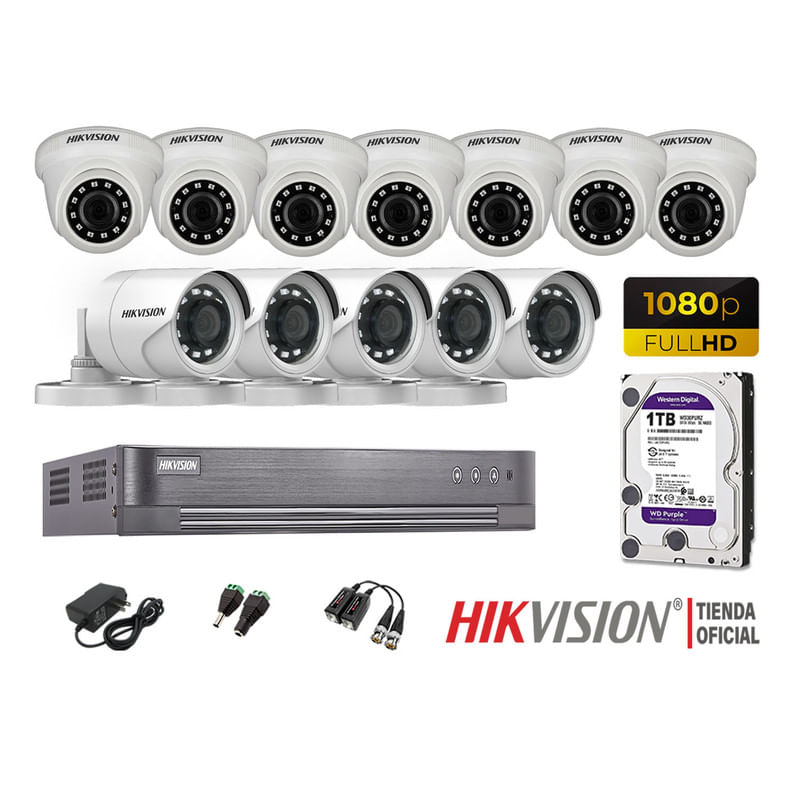 Kit 12 Cámaras Seguridad Hikvision Full Hd 1080P + Disco 1Tb Oferta