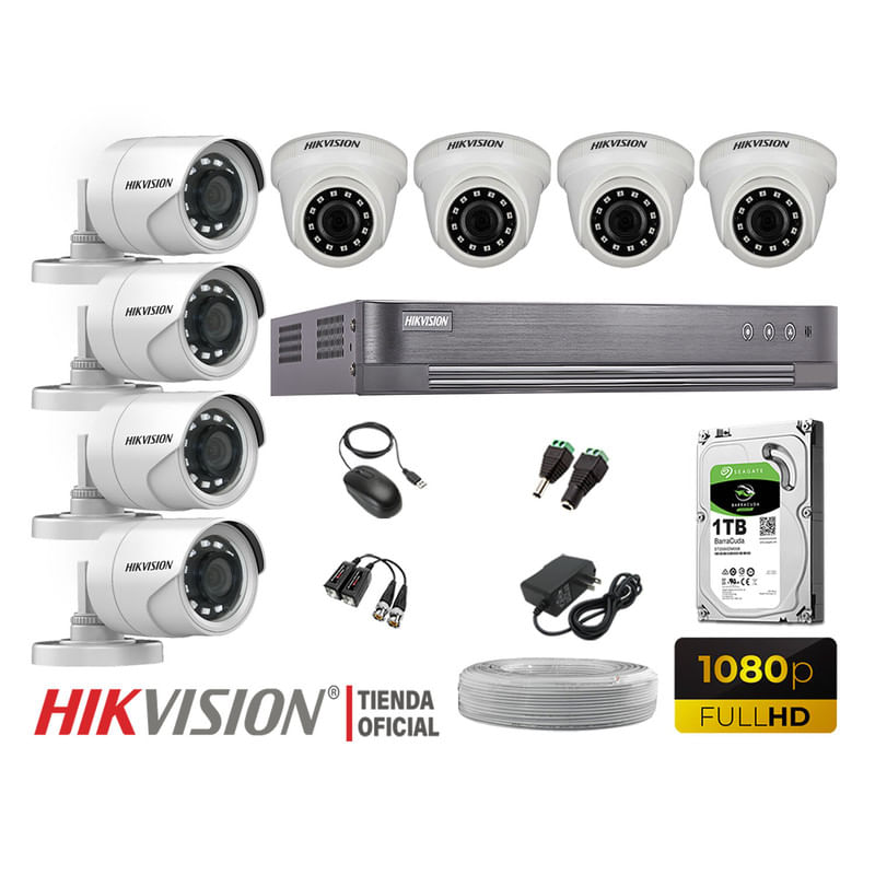 Kit 8 Cámaras Seguridad Hikvision Full Hd 1080P + Disco 1Tb Completo