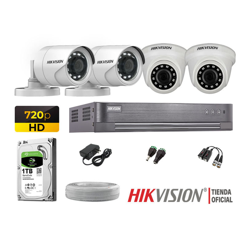 Kit 4 Cámaras Seguridad Hikvision Hd 720P + Disco 1Tb Completo P2P