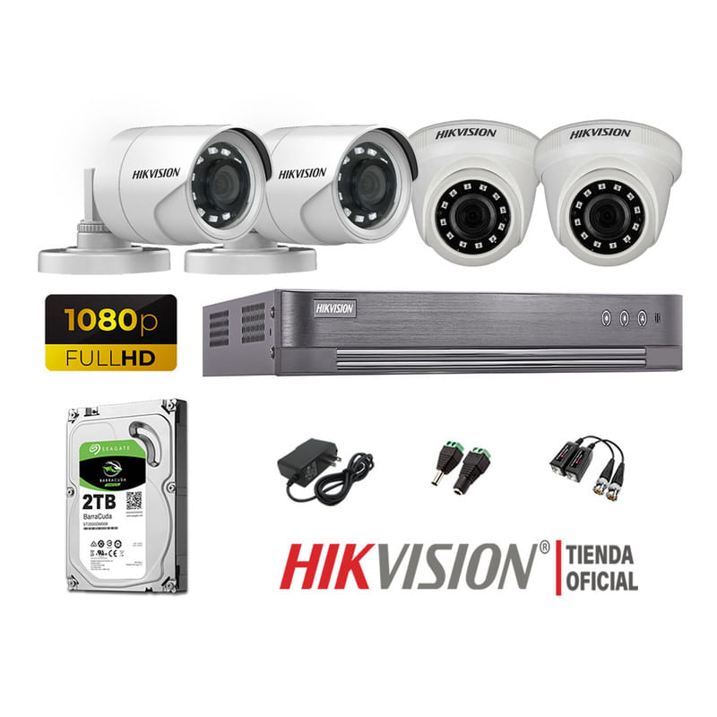 Kit 4 Cámaras Seguridad Hikvision Full Hd 1080P + Disco 2Tb Oferta P2P