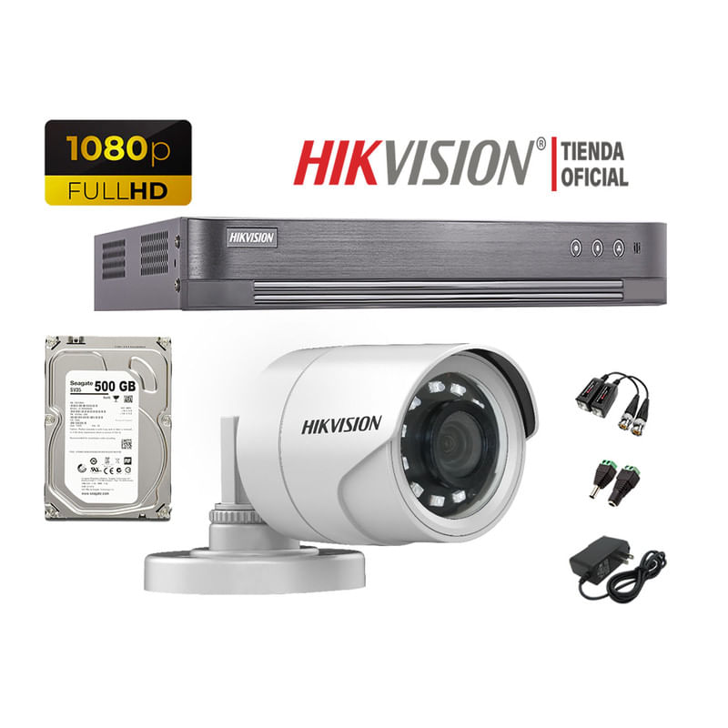 Kit 1 Cámara Seguridad Hikvision Full Hd 1080P + Disco 500Gb Oferta