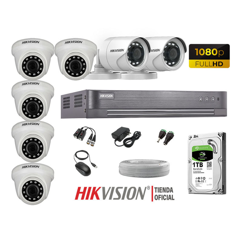 Kit 7 Cámaras Seguridad Hikvision Full Hd 1080P + Disco 1Tb Completo