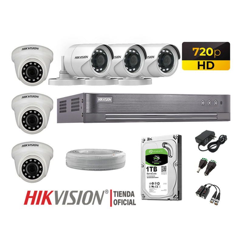 Kit 6 Cámaras Seguridad Hikvision Hd 720P + Disco 1Tb Completo P2P