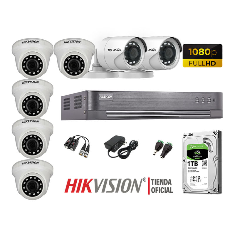 Kit 7 Cámaras Seguridad Hikvision Full Hd 1080P + Disco 1Tb Oferta P2P