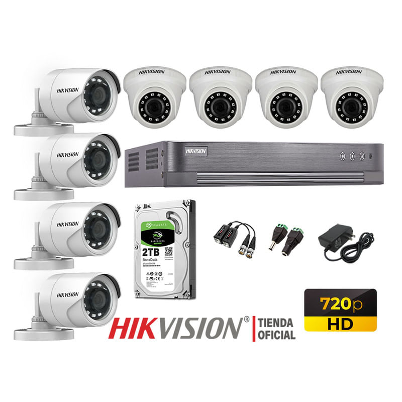 Kit 8 Cámaras Seguridad Hikvision Hd 720P + Disco 2Tb Oferta P2P Hdmi