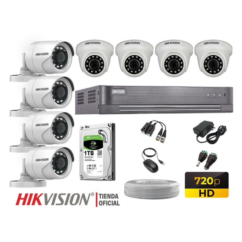 Kit 8 Cámaras Seguridad Hikvision Hd 720P + Disco 1Tb Completo P2P