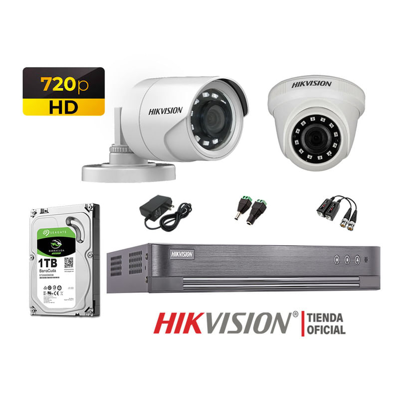Kit 2 Cámaras Seguridad Hikvision Hd 720P + Disco 1Tb Oferta P2P Hdmi