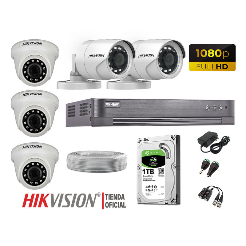 Kit 5 Cámaras Seguridad Hikvision Full Hd 1080P + Disco 1Tb Completo