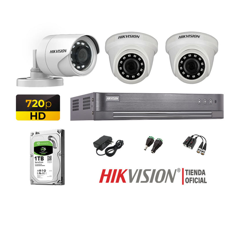 Kit 3 Cámaras Seguridad Hikvision Hd 720P + Disco 1Tb Oferta P2P Hdmi