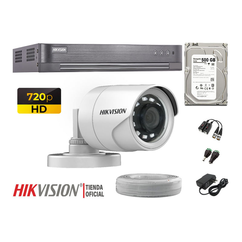 Kit 1 Cámara Seguridad Hikvision Hd 720P + Disco 500Gb Completo P2P