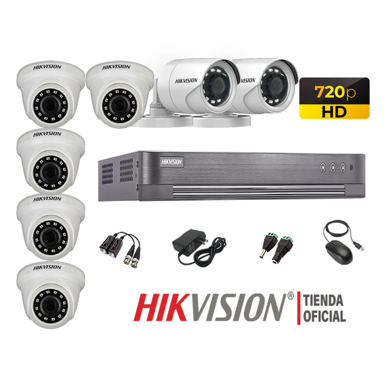 Kit 7 Cámaras Seguridad Hikvision Hd 720P + Cable Hdmi Oferta P2P