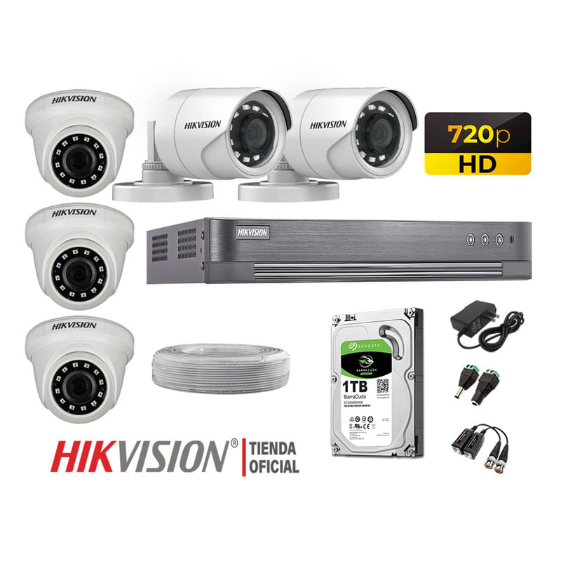 Kit 5 Cámaras Seguridad Hikvision Hd 720P + Disco 1Tb Completo P2P