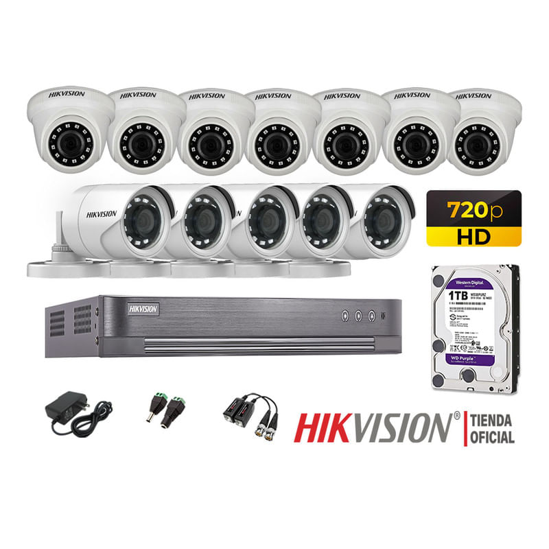 Kit 12 Cámaras Seguridad Hikvision Hd 720P + Disco 1Tb Oferta P2P Hdmi