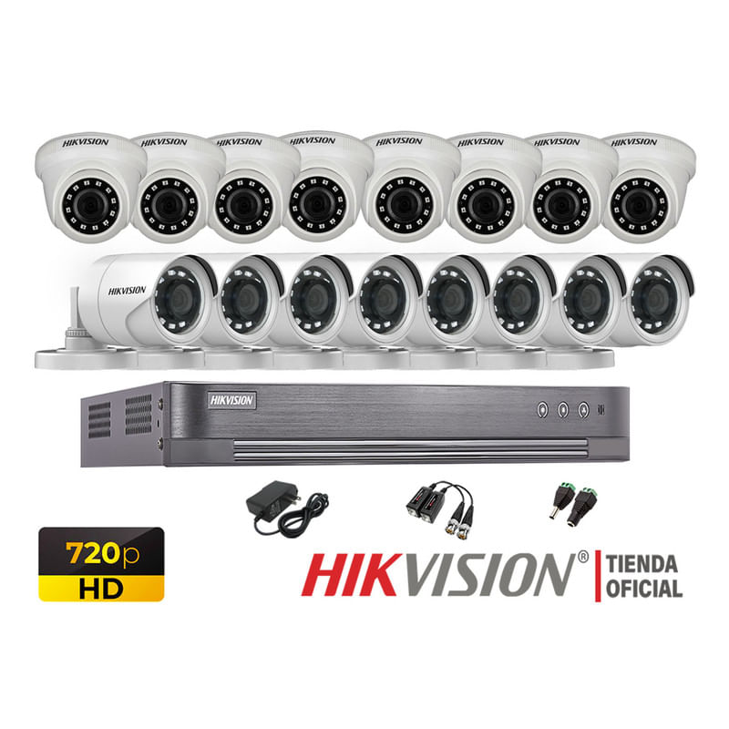 Kit 16 Cámaras Seguridad Hikvision Hd 720P + Cable Hdmi Oferta P2P