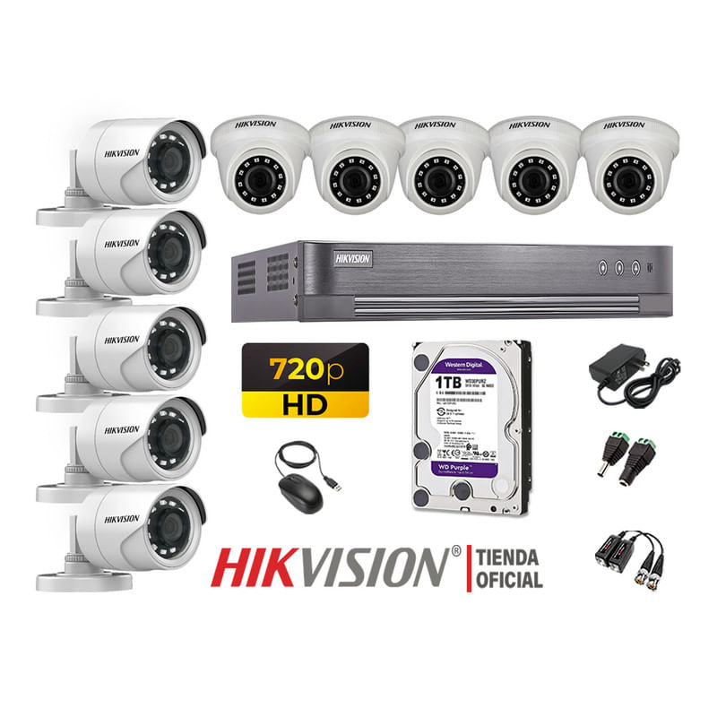 Kit 10 Cámaras Seguridad Hikvision Hd 720P + Disco 1Tb Oferta P2P Hdmi