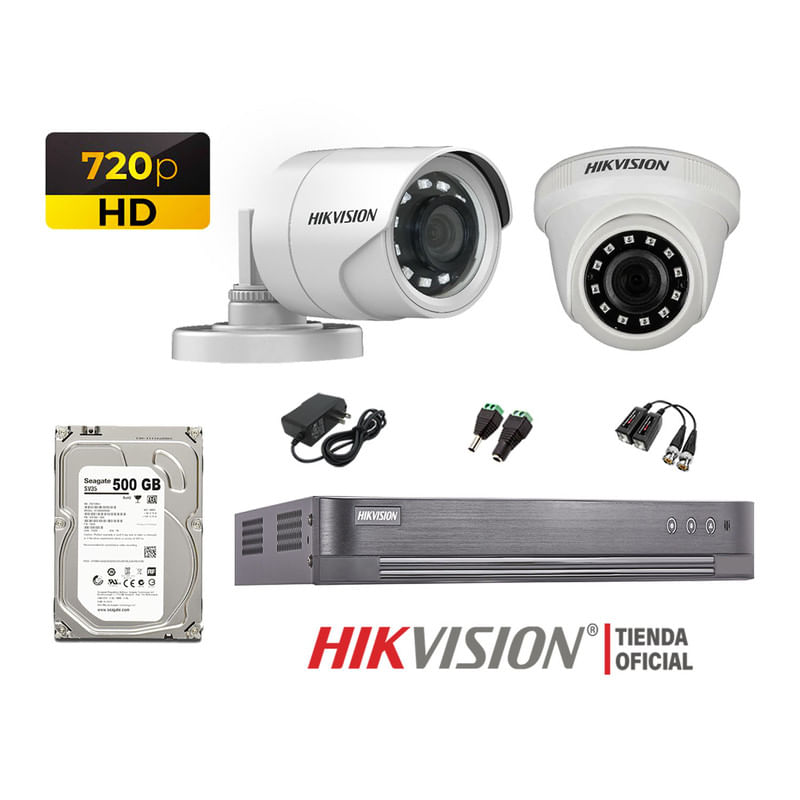 Kit 2 Cámaras Seguridad Hikvision Hd 720P + Disco 500Gb Oferta P2P