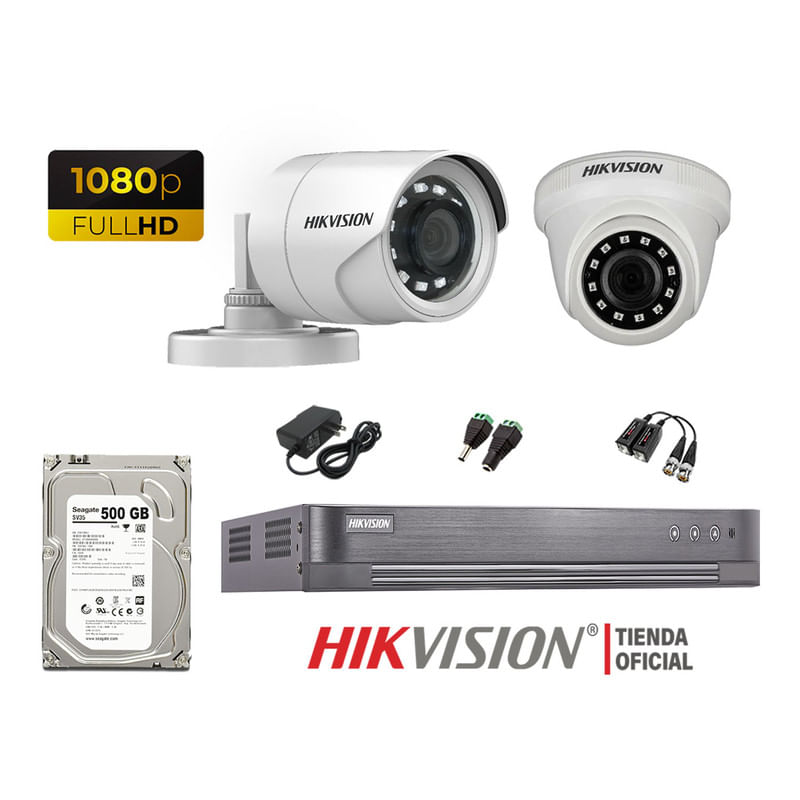 Kit 2 Cámaras Seguridad Hikvision Full Hd 1080P + Disco 500Gb Oferta