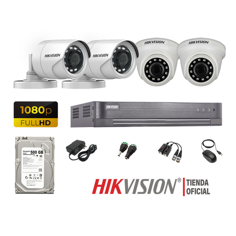 Kit 4 Cámaras Seguridad Hikvision Full Hd 1080P + Disco 500Gb Oferta