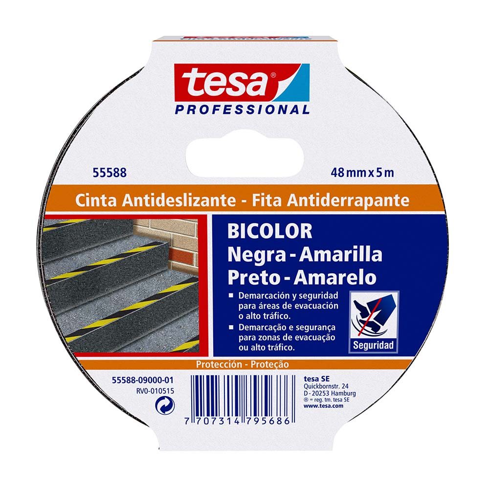 Cinta Antideslizante Negro - Amarillo 5m x 48mm Tesa