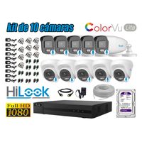 CÁMARAS SEGURIDAD KIT 10 FULL HD HILOOK COLORVU LITE NOCHE COLOR 2TB