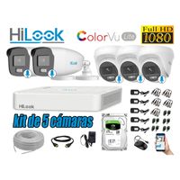 CÁMARAS SEGURIDAD KIT 5 FULL HD HILOOK COLORVU LITE NOCHE COLOR 1TB