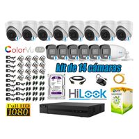 KIT 14 CÁMARAS SEGURIDAD HILOOK FULL HD COLORVU LITE NOCHE COLOR 1TB