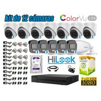 KIT 12 CÁMARAS SEGURIDAD HILOOK FULL HD COLORVU LITE NOCHE COLOR 1TB