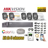 CÁMARAS SEGURIDAD EXTERIOR TUBO KIT 5 1080P COLORVU NOCHE COLOR + DISCO 1TB