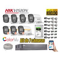 CÁMARAS SEGURIDAD EXTERIOR TUBO KIT 7 1080P COLORVU NOCHE COLOR + DISCO 1TB