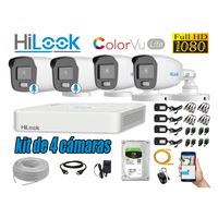 CÁMARAS SEGURIDAD EXTERIOR KIT 4 HILOOK 1080P COLORVU LITE NOCHE COLOR