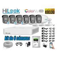 CÁMARAS SEGURIDAD EXTERIOR KIT 6 HILOOK 1080P COLORVU LITE NOCHE COLOR