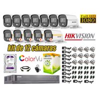 CÁMARAS SEGURIDAD EXTERIOR TUBO KIT 12 1080P COLORVU NOCHE COLOR + DISCO 2TB