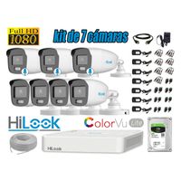 CÁMARAS SEGURIDAD EXTERIOR KIT 7 HILOOK 1080P COLORVU LITE NOCHE COLOR