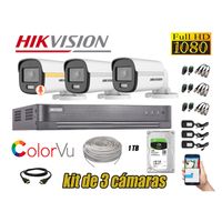 CÁMARAS SEGURIDAD EXTERIOR TUBO KIT 3 1080P COLORVU NOCHE COLOR + DISCO 1TB
