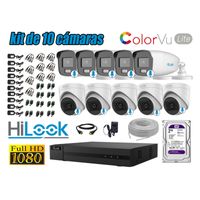 KIT 10 CÁMARAS SEGURIDAD HILOOK FULL HD COLORVU LITE NOCHE COLOR 2TB