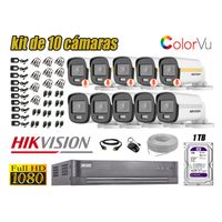 CÁMARAS SEGURIDAD EXTERIOR TUBO KIT 10 1080P COLORVU NOCHE COLOR + DISCO 1TB