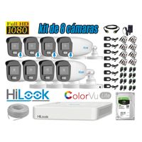 CÁMARAS SEGURIDAD EXTERIOR KIT 08 HILOOK 1080P COLORVU LITE NOCHE COLOR