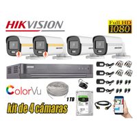 CÁMARAS SEGURIDAD EXTERIOR TUBO KIT 4 1080P COLORVU NOCHE COLOR + DISCO 1TB