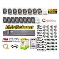 CÁMARAS SEGURIDAD EXTERIOR TUBO KIT 16 1080P COLORVU NOCHE COLOR + DISCO 1TB