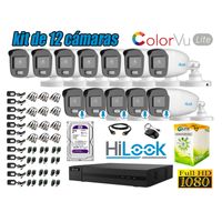 CÁMARAS SEGURIDAD EXTERIOR KIT 12 2MP HILOOK NOCTURNA COLORVU LITE