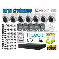 KIT 12 CÁMARAS SEGURIDAD HILOOK FULL HD COLORVU LITE NOCHE COLOR 2TB