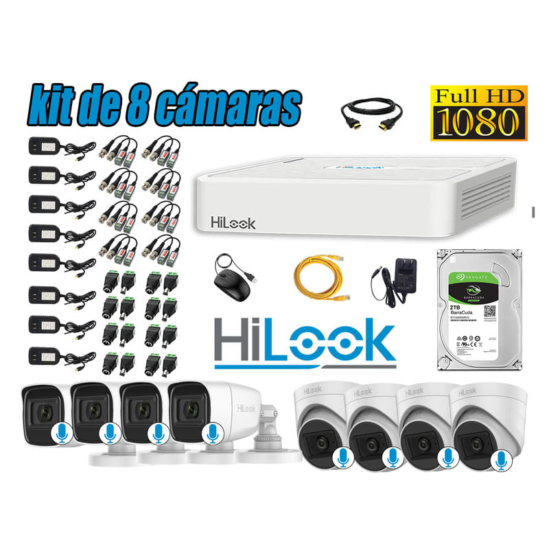 KIT 8 CÁMARAS SEGURIDAD AUDIO INCORPORADO FULL HD 1080P + DISCO 2TB