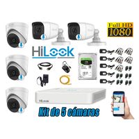 KIT 5 CÁMARAS SEGURIDAD AUDIO INCORPORADO FULL HD 1080P + DISCO 1TB