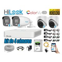 KIT 4 CÁMARAS SEGURIDAD HILOOK FULL HD COLORVU LITE NOCHE COLOR 1TB