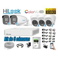 CÁMARAS SEGURIDAD KIT 5 FULL HD HILOOK COLORVU LITE NOCHE COLOR 2TB