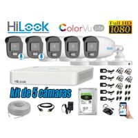 CÁMARAS SEGURIDAD EXTERIOR KIT 5 HILOOK 1080P COLORVU LITE NOCHE COLOR