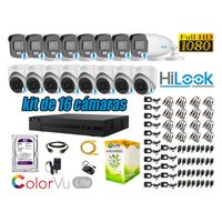KIT 16 CÁMARAS SEGURIDAD HILOOK FULL HD COLORVU LITE NOCHE COLOR 2TB