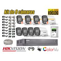 CÁMARAS SEGURIDAD EXTERIOR TUBO KIT 8 1080P COLORVU NOCHE COLOR + DISCO 2TB